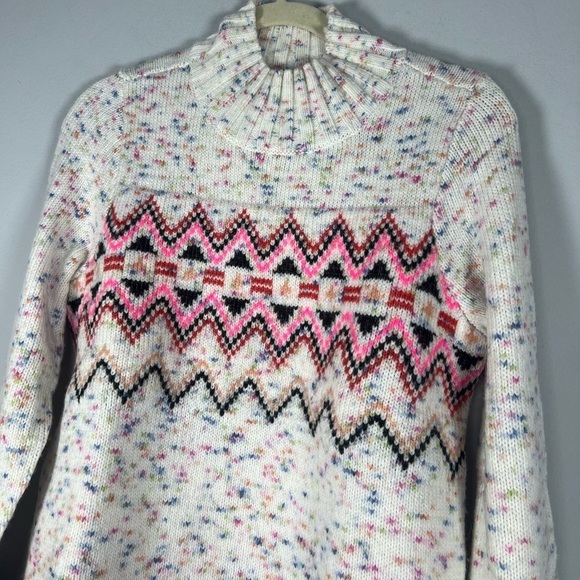 Loft Flecked Fair Isle Mock Neck Sweater XS - Picture 6 of 11